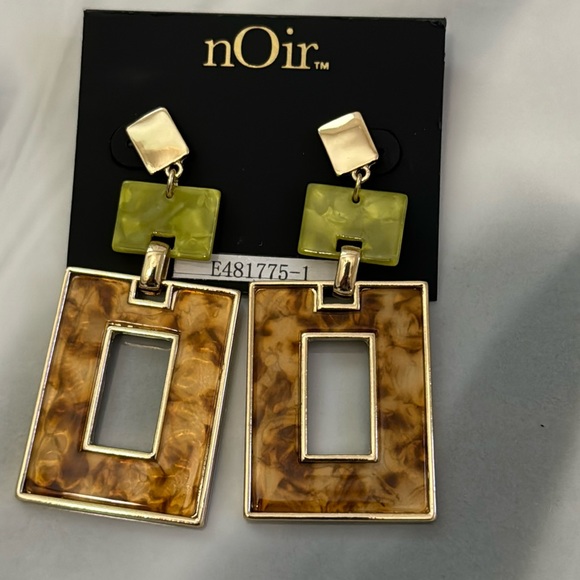 NEW Noir Open Rectangle Drop Earrings - Picture 1 of 8